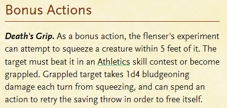 Tooltip for the Death's Grip bonus action